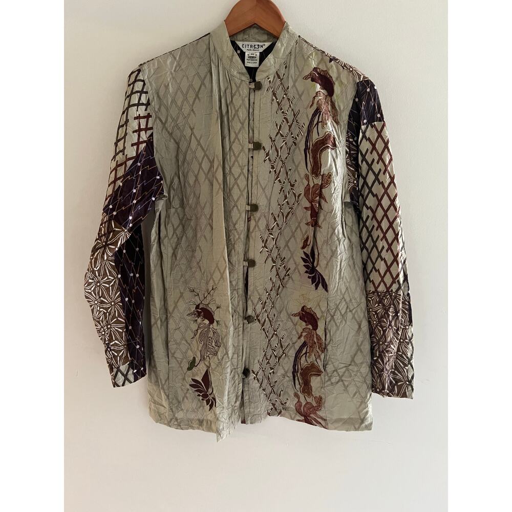 Citron Santa Monica Jacket Bamboo Wearable Art Button Down Sage Green Medium JL